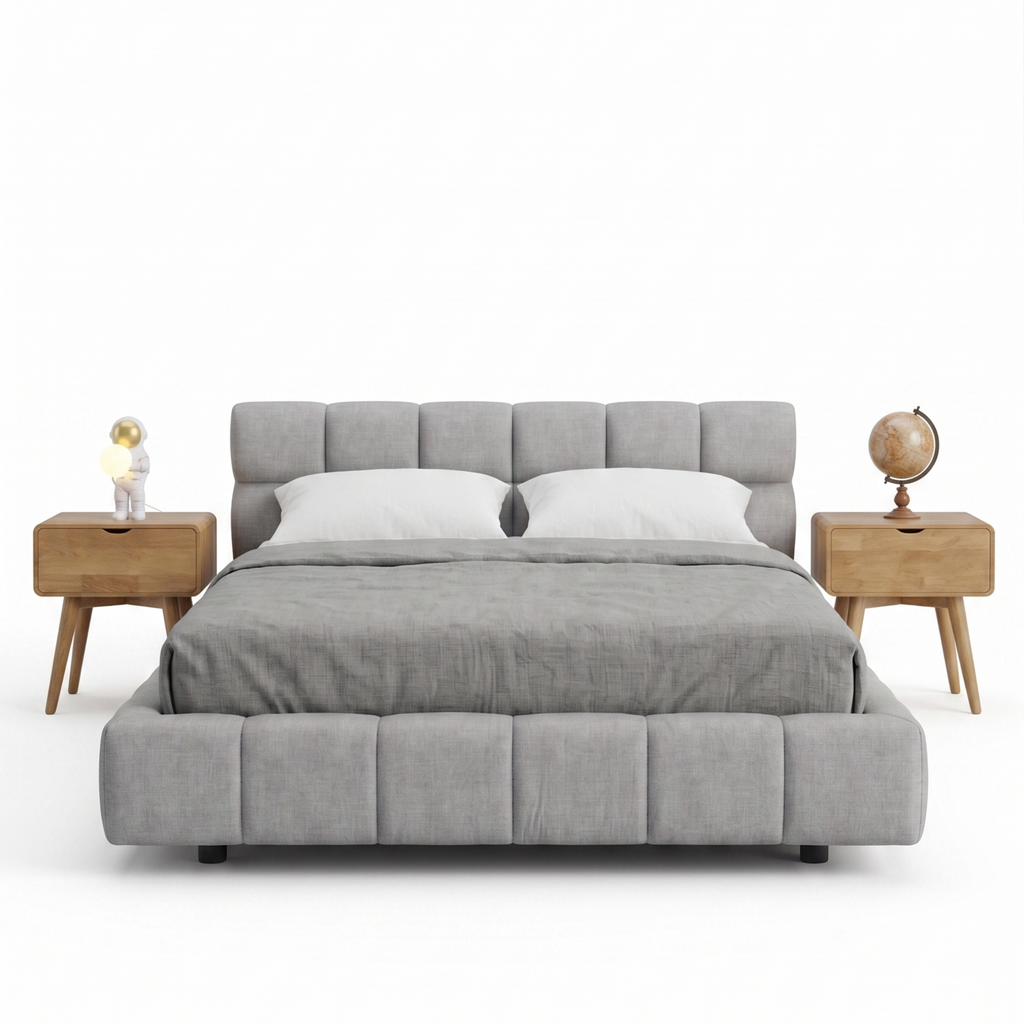 Cama Alpina Queen Gris Tapizada — Signature