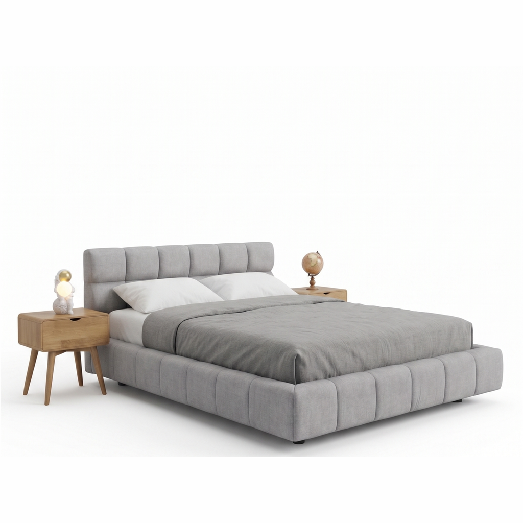Cama Alpina Queen Gris Tapizada — Signature