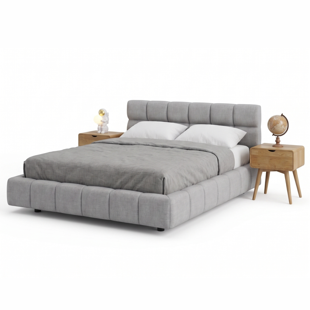 Cama Alpina Queen Gris Tapizada — Signature