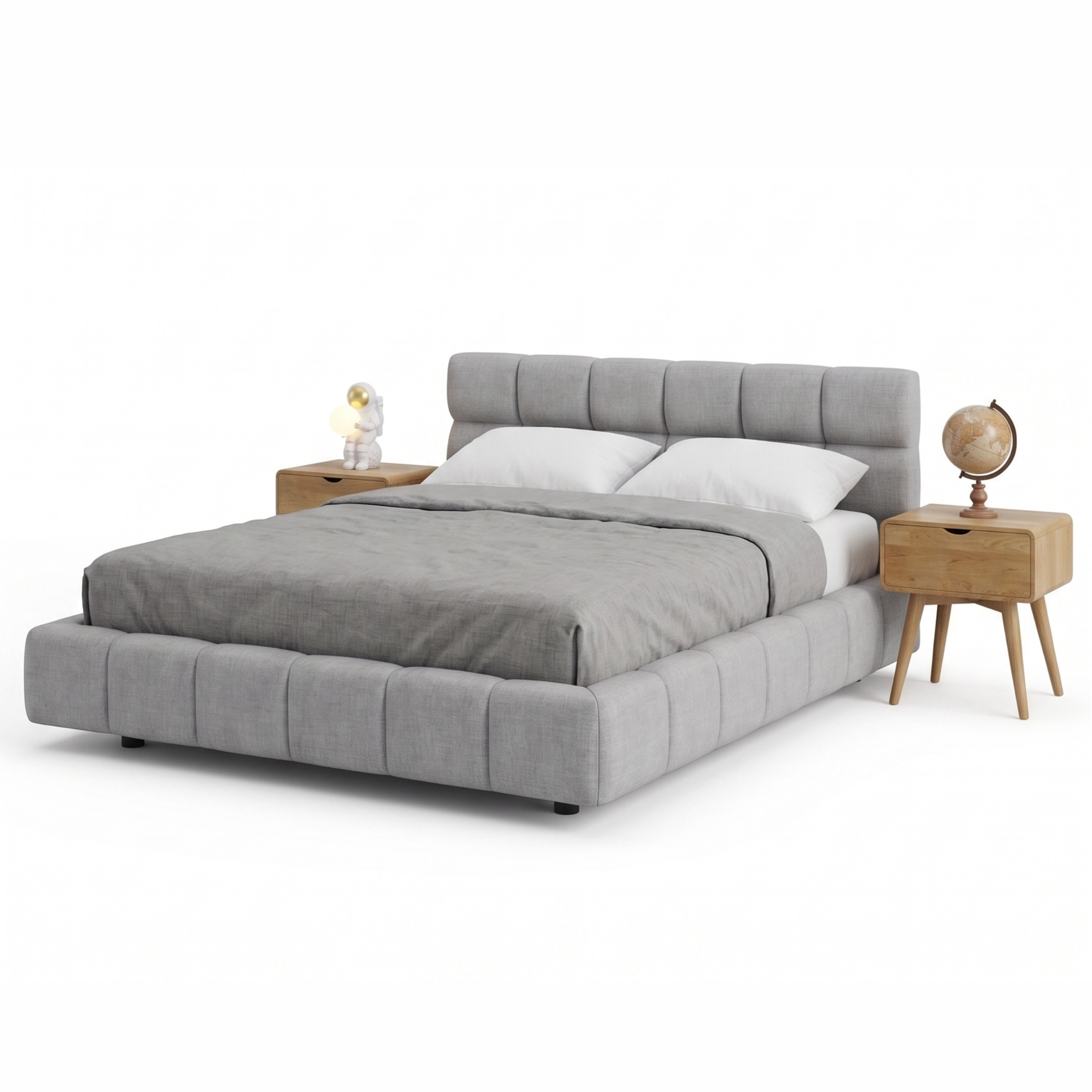 Cama Alpina Queen Gris Tapizada — Signature