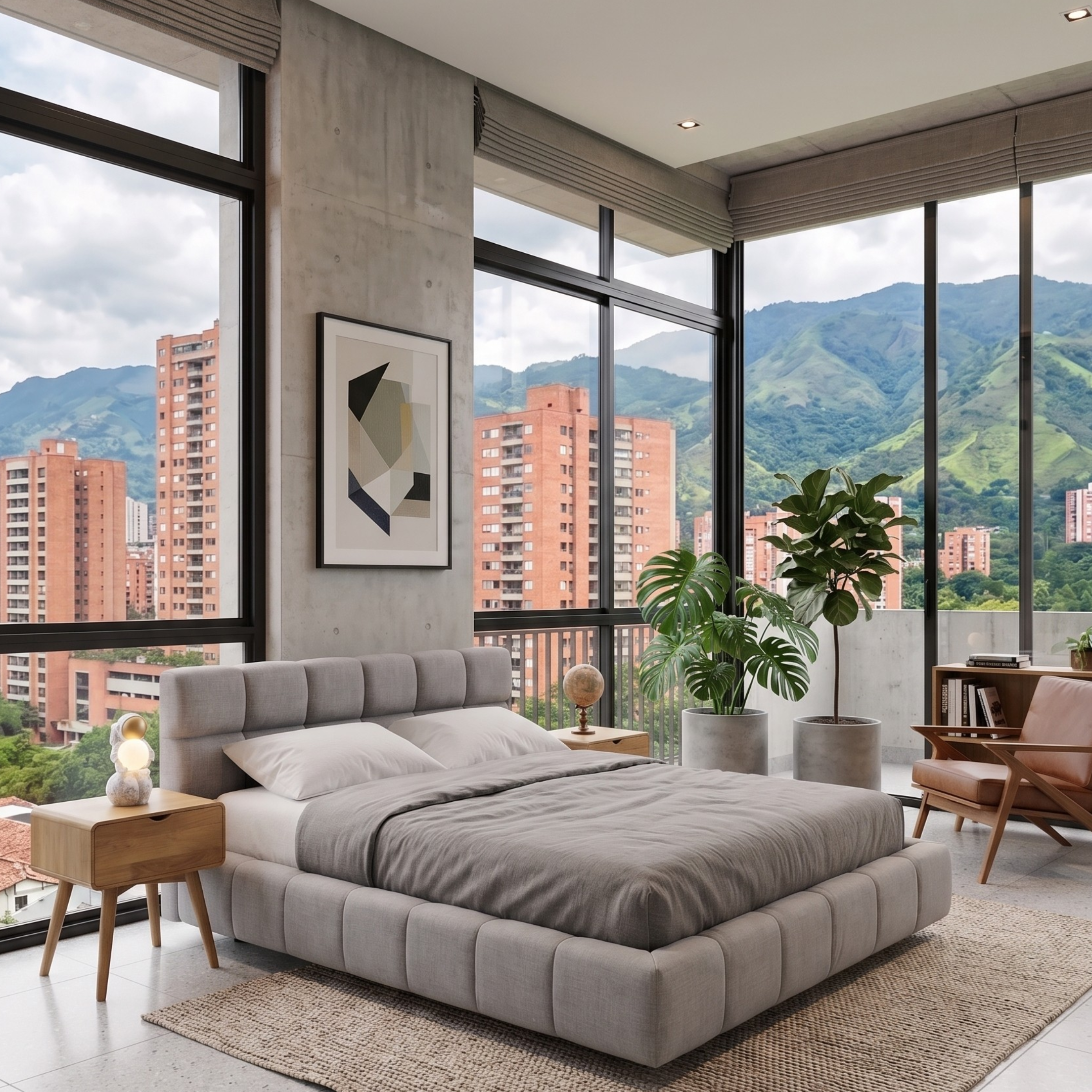 Cama Alpina Queen Gris Tapizada — Signature